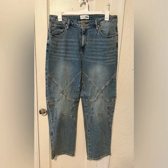 Fashion Nova Blue Star Design Straight Leg Jeans - Picture 3 of 4